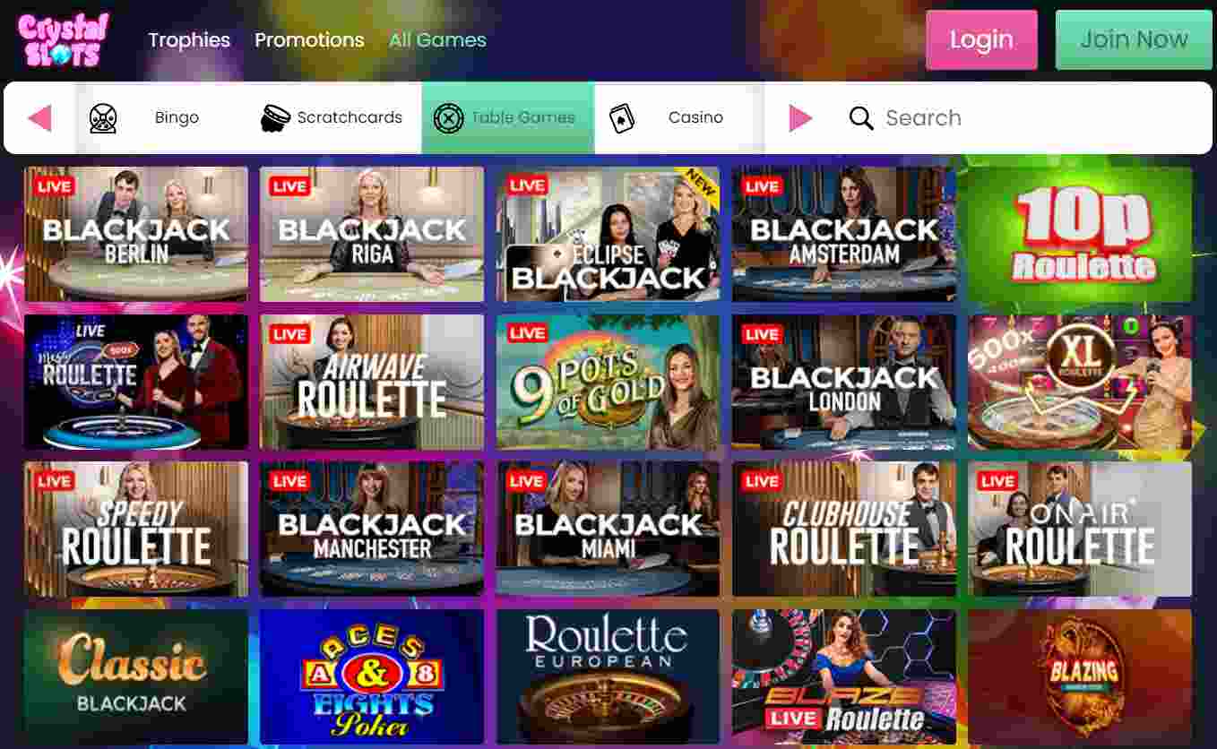 Crystal Slots Casino Table Games