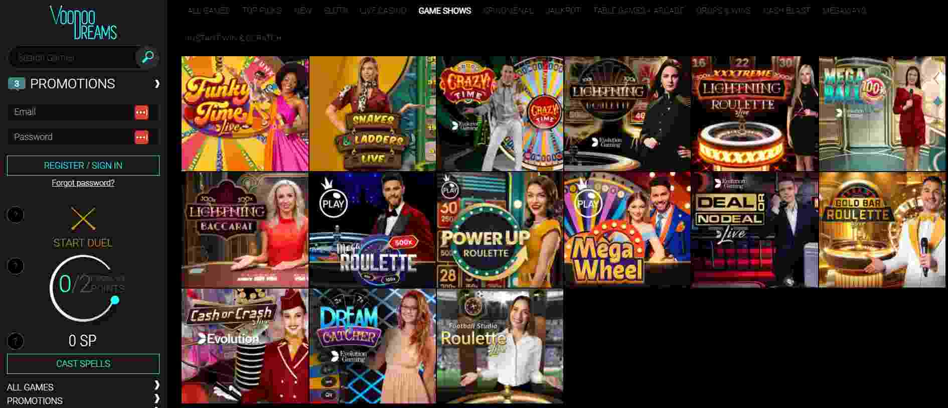 Voodoo Dreams Casino Game Shows