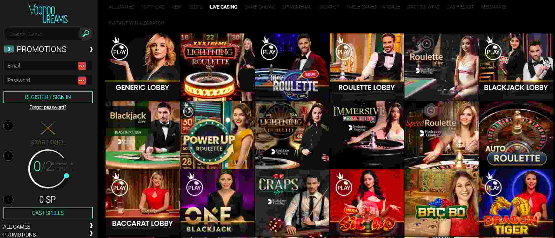 Voodoo Dreams Casino Live Dealer Games